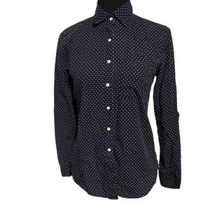 Prince and Fox Women's XS Button Down Polka Dot Shirt Long Sleeve Blue